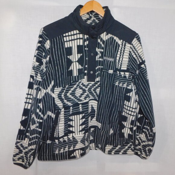 Columbia Sawyer Rapids Aztec 1/2 Snap Pull Over Fleece Womens L Black White - Picture 11 of 11